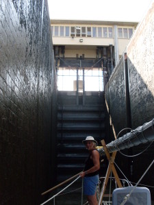 Last lock on canals, going down!