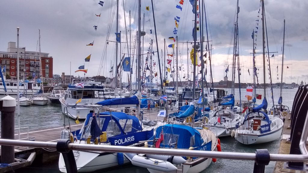 Flags fluttering - a great display by the Westerly Yachts.